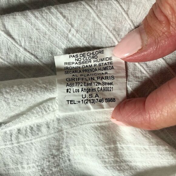 Grifflin Paris Women’s White Cotton Long-sleeved Ruffled Neck Size Small - Picture 10 of 12